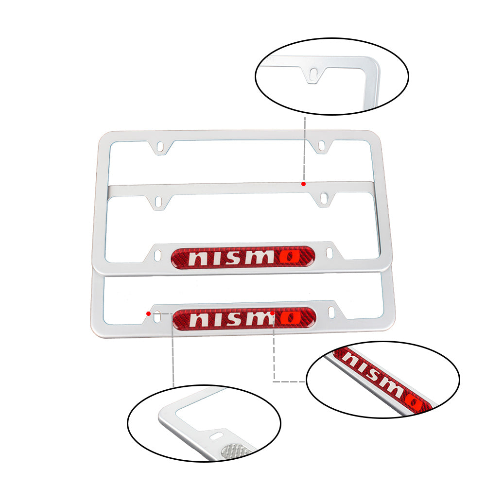 Brand New Universal 2PCS Nismo Silver Metal License Plate Frame