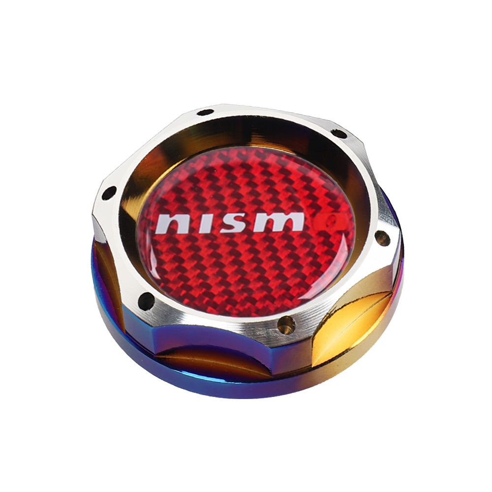 Brand New Jdm Nismo Burnt Blue Engine Oil Cap With Real Carbon Fiber Nismo Sticker Emblem For Nissan