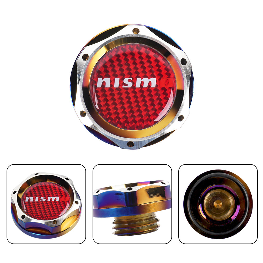 Brand New Jdm Nismo Burnt Blue Engine Oil Cap With Real Carbon Fiber Nismo Sticker Emblem For Nissan