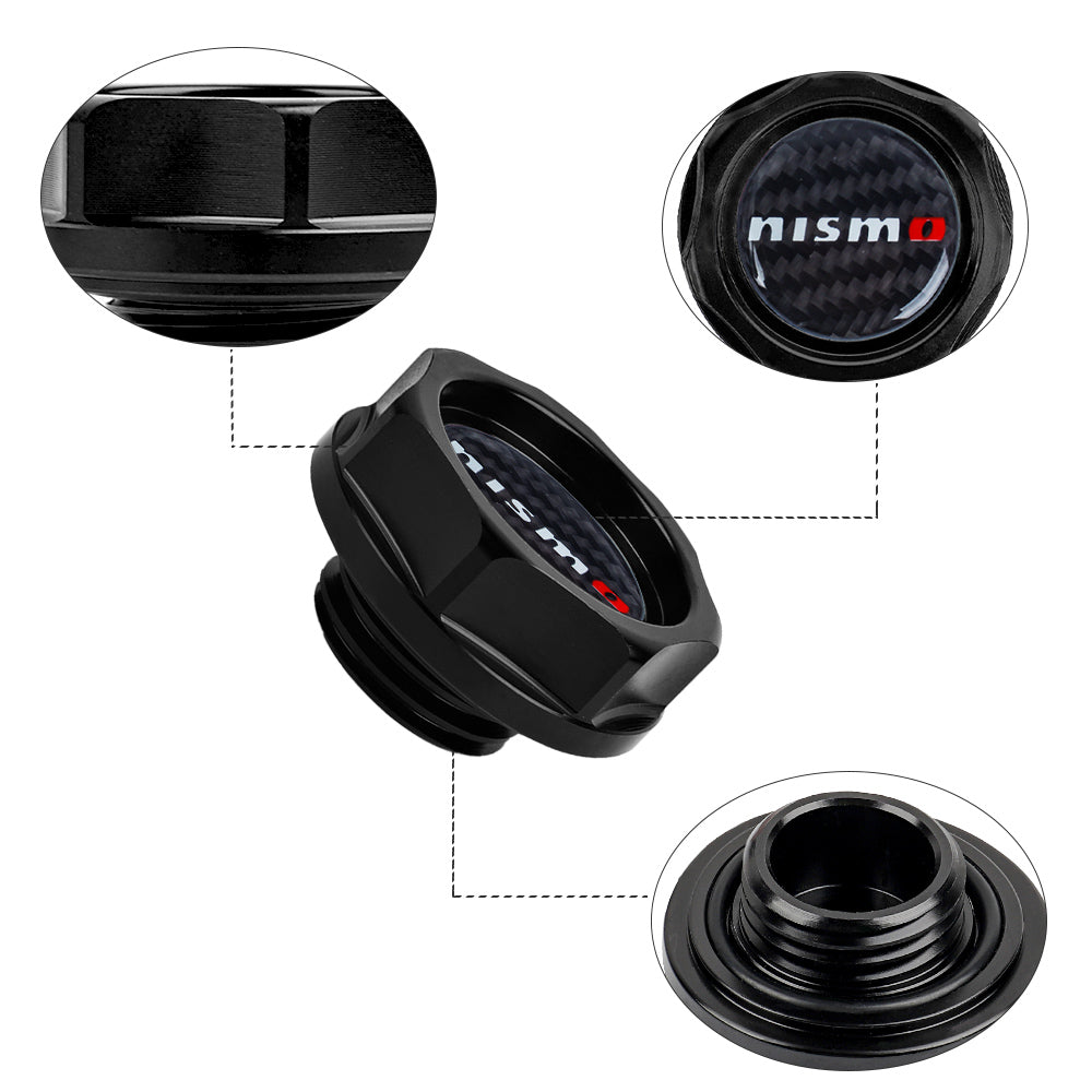 Brand New Nismo Black Engine Oil Cap With Real Carbon Fiber Nismo Sticker Emblem For Nissan