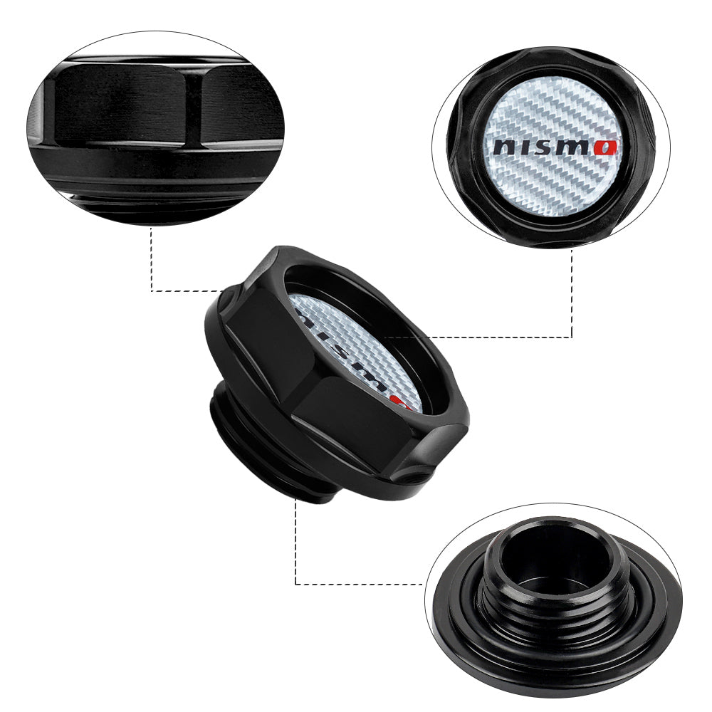 Brand New Nismo Black Engine Oil Cap With Real Carbon Fiber Nismo Sticker Emblem For Nissan