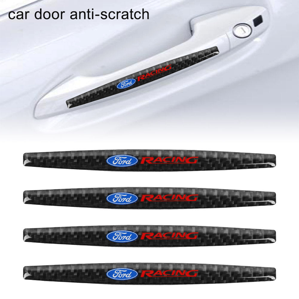 Brand New 4PCS Ford Racing Real Carbon Fiber Anti Scratch Badge Car Door Handle Cover Trim