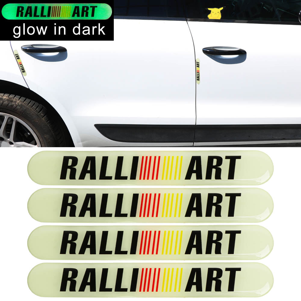 Brand New 4PCS RALLIART Glows in Dark Green Car Trunk Side Fenders Door Badge Scratch Guard Sticker