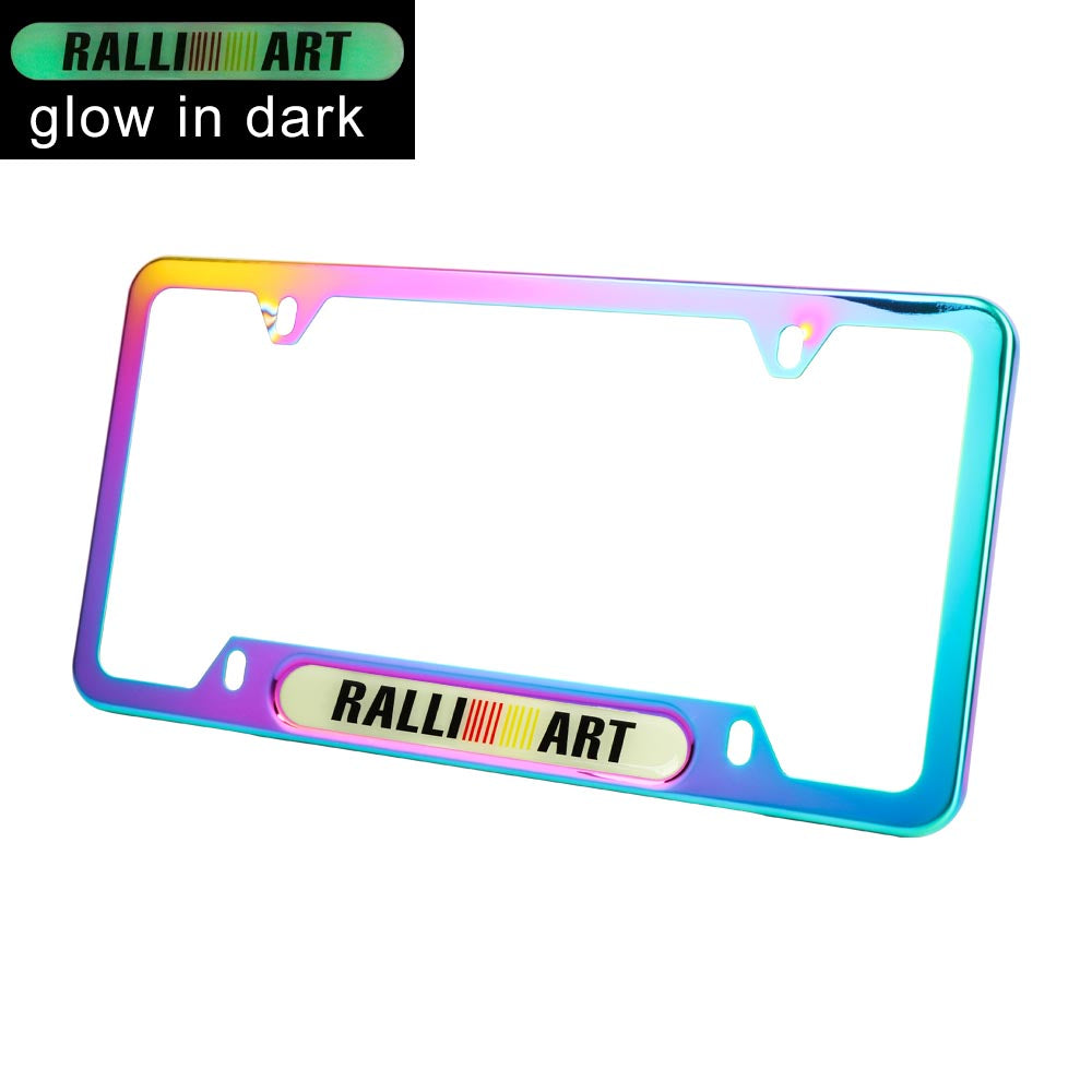 Brand New Universal 2PCS Ralliart Neo Chrome Metal License Plate Frame