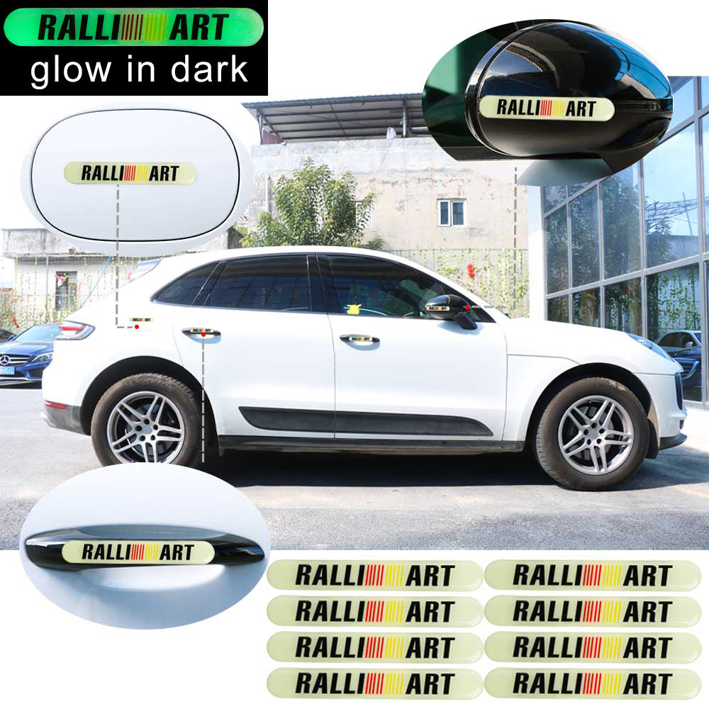 Brand New 8PCS RALLIART Glows in Dark Green Car Trunk Side Fenders Door Badge Scratch Guard Sticker