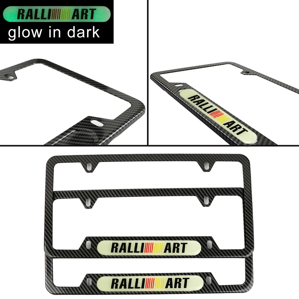 Brand New Universal 2PCS Ralliart Carbon Fiber Style Metal License Plate Frame