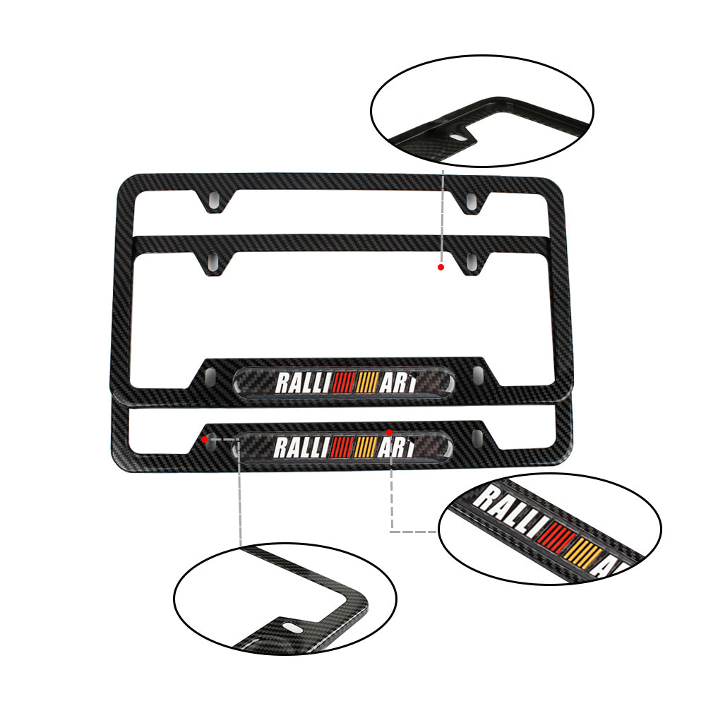 Brand New Universal 2PCS Ralliart Carbon Fiber Look Metal License Plate Frame