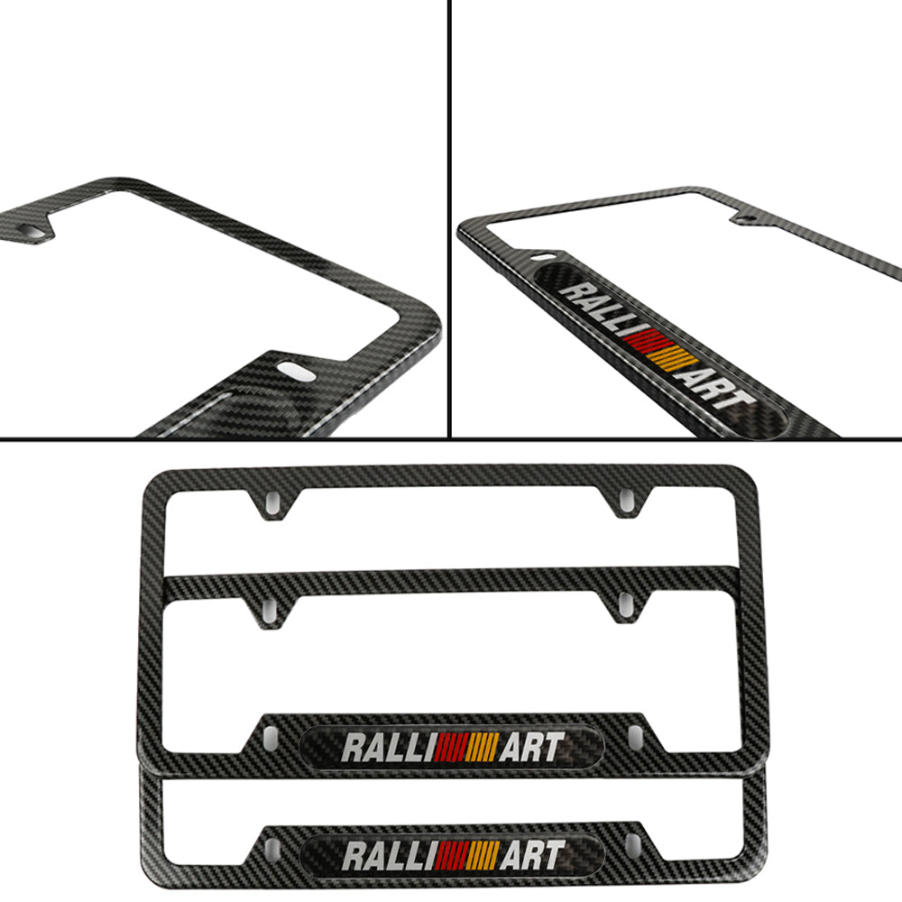 Brand New Universal 2PCS Ralliart Carbon Fiber Look Metal License Plate Frame