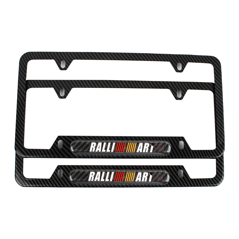 Brand New Universal 2PCS Ralliart Carbon Fiber Look Metal License Plate Frame