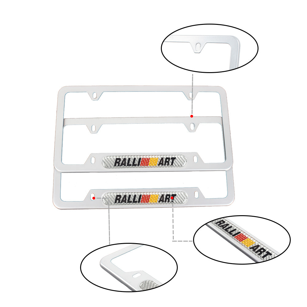 Brand New Universal 2PCS Ralliart Silver Metal License Plate Frame