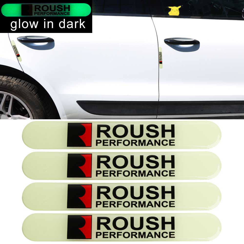 Brand New 4PCS ROUSH PERFORMANCE Glows in Dark Green Car Trunk Side Fenders Door Badge Scratch Guard Sticker