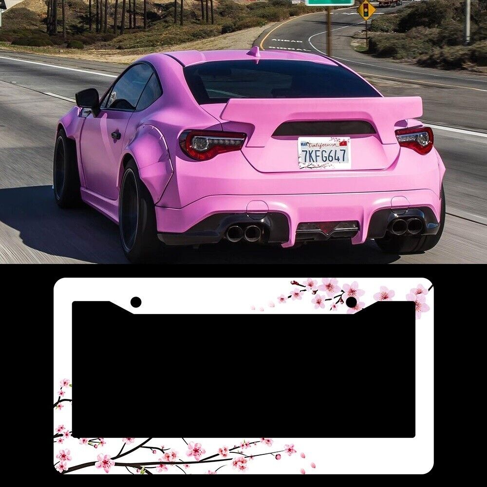 Brand New Universal 1PCS Sakura JDM Flower ABS Plastic White License Plate Frame