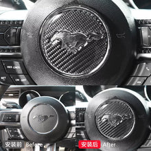 Load image into Gallery viewer, BRAND NEW 2015-2020 Ford Mustang Real Carbon Fiber Steering Wheel Panel Trim Emblem