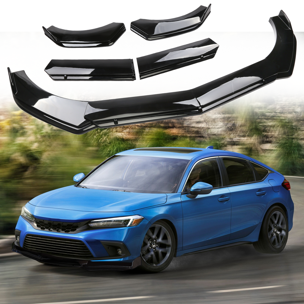 BRAND NEW UNIVERSAL 4PCS Glossy Black Front Bumper Protector Body Splitter Spoiler Lip