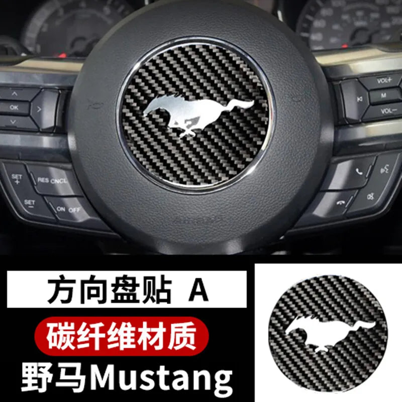 BRAND NEW 2015-2020 Ford Mustang Real Carbon Fiber Steering Wheel Panel Trim Emblem