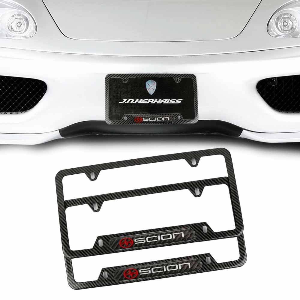 Brand New Universal 2PCS SCION Carbon Fiber Look Metal License Plate Frame