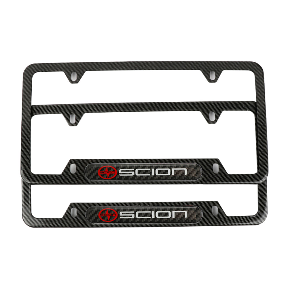 Brand New Universal 2PCS SCION Carbon Fiber Look Metal License Plate Frame