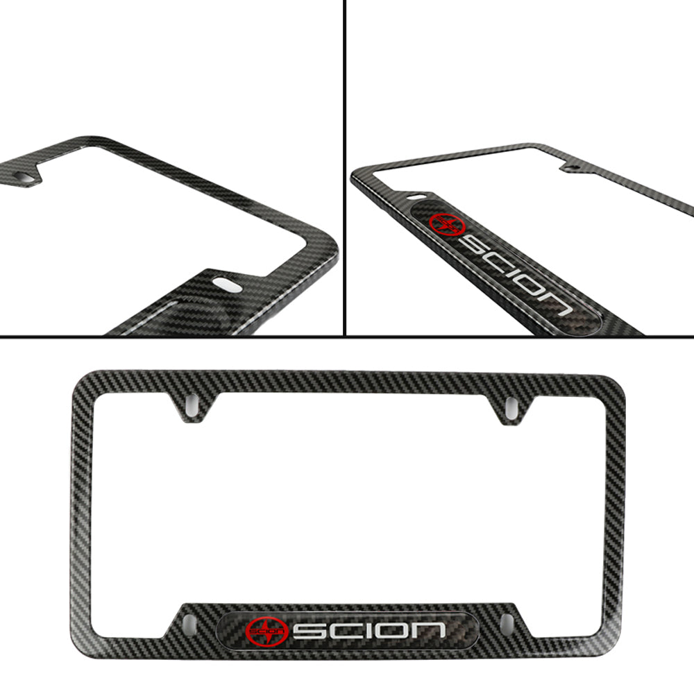 Brand New Universal 1PCS SCION Carbon Fiber Look Metal License Plate Frame