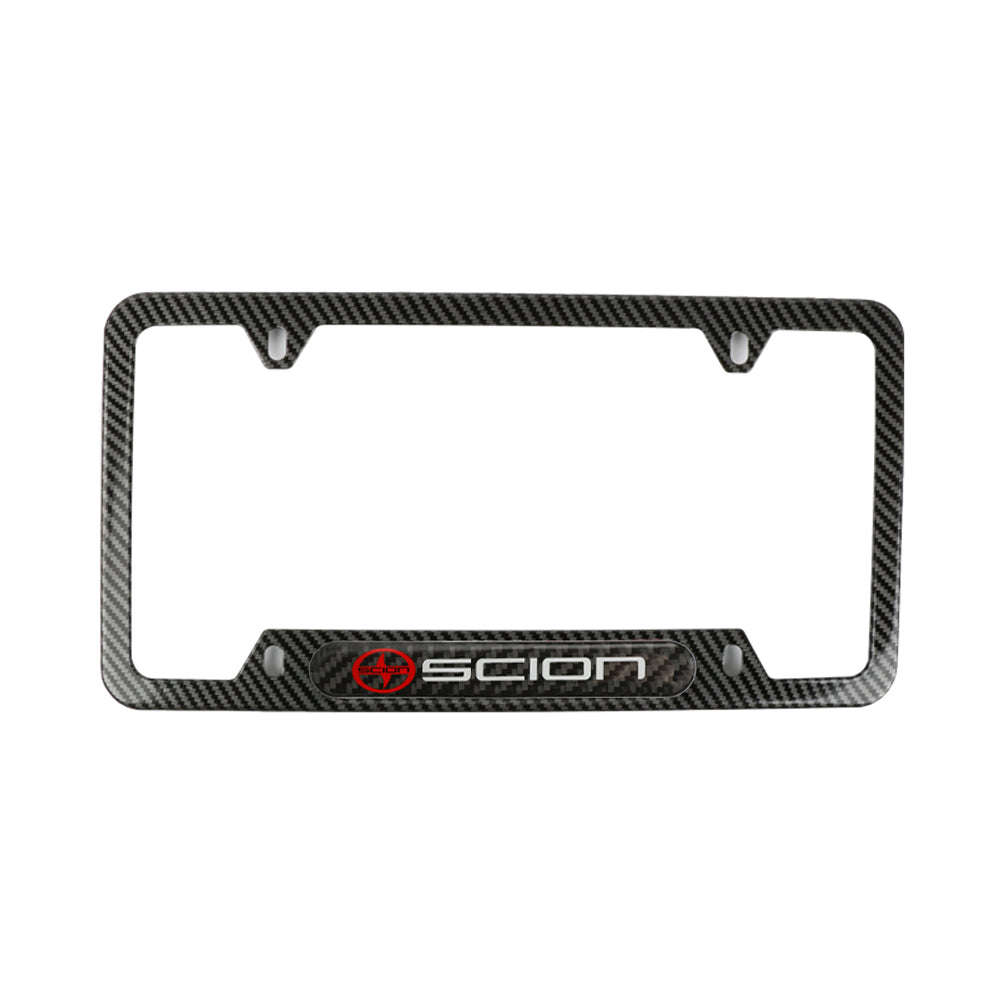 Brand New Universal 2PCS SCION Carbon Fiber Look Metal License Plate Frame