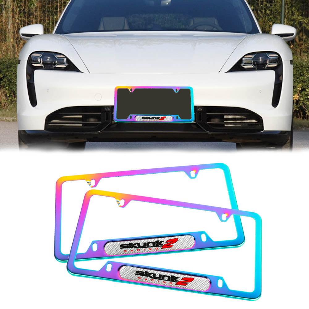 Brand New Universal 2PCS SKUNK2 Neo Chrome Metal License Plate Frame