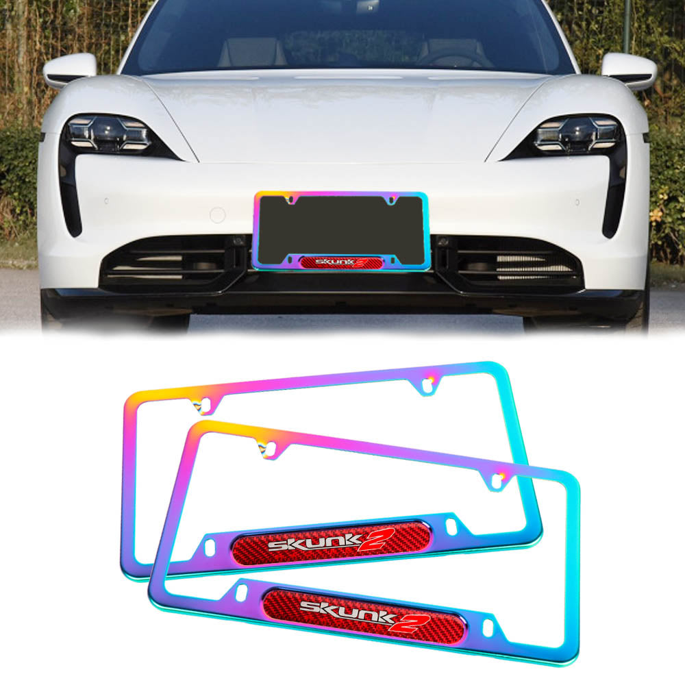 Brand New Universal 2PCS SKUNK2 Neo Chrome Metal License Plate Frame