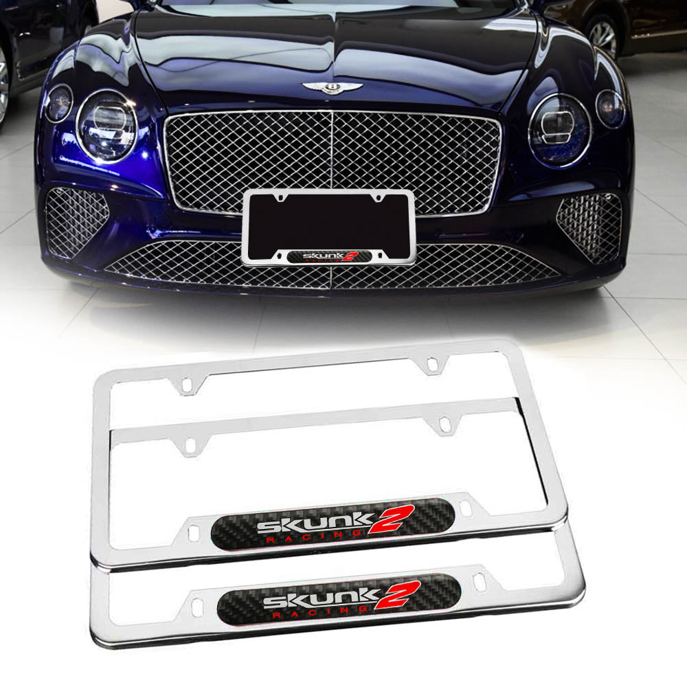 Brand New Universal 2PCS SKUNK2 Chrome Metal License Plate Frame