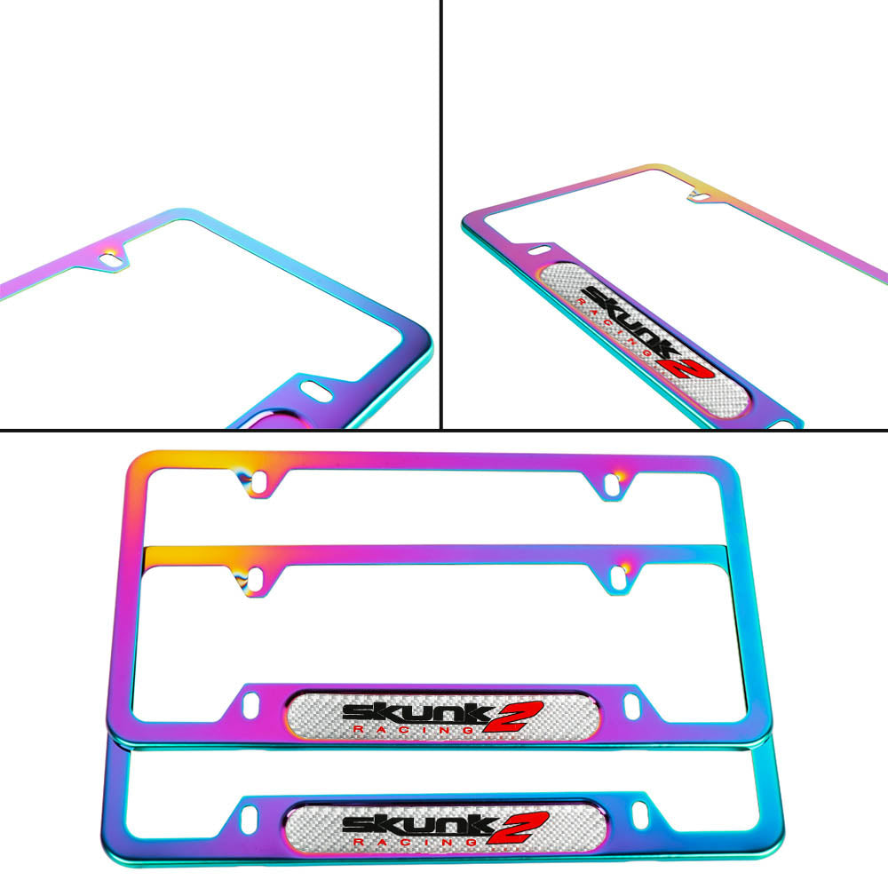 Brand New Universal 2PCS SKUNK2 Neo Chrome Metal License Plate Frame