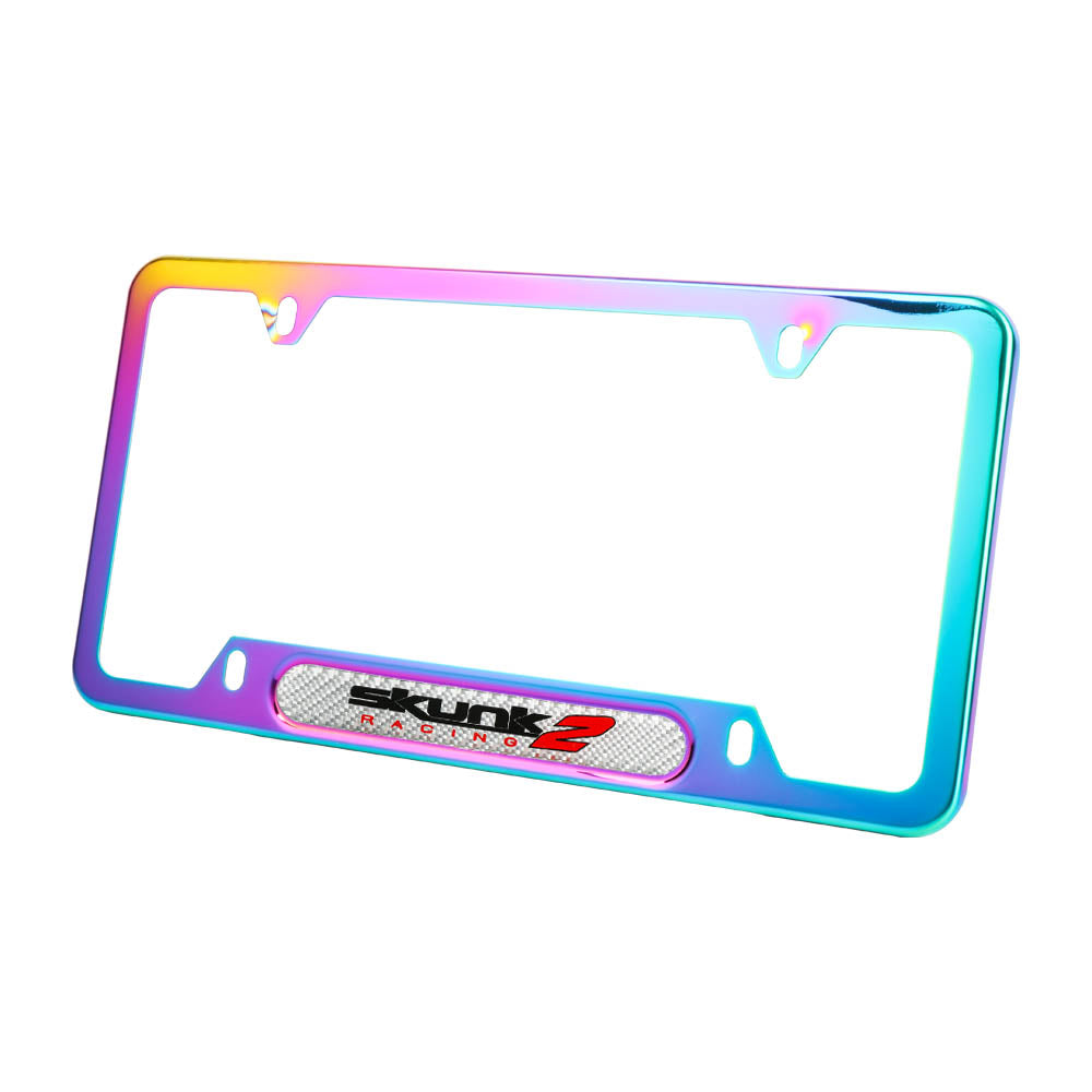 Brand New Universal 2PCS SKUNK2 Neo Chrome Metal License Plate Frame