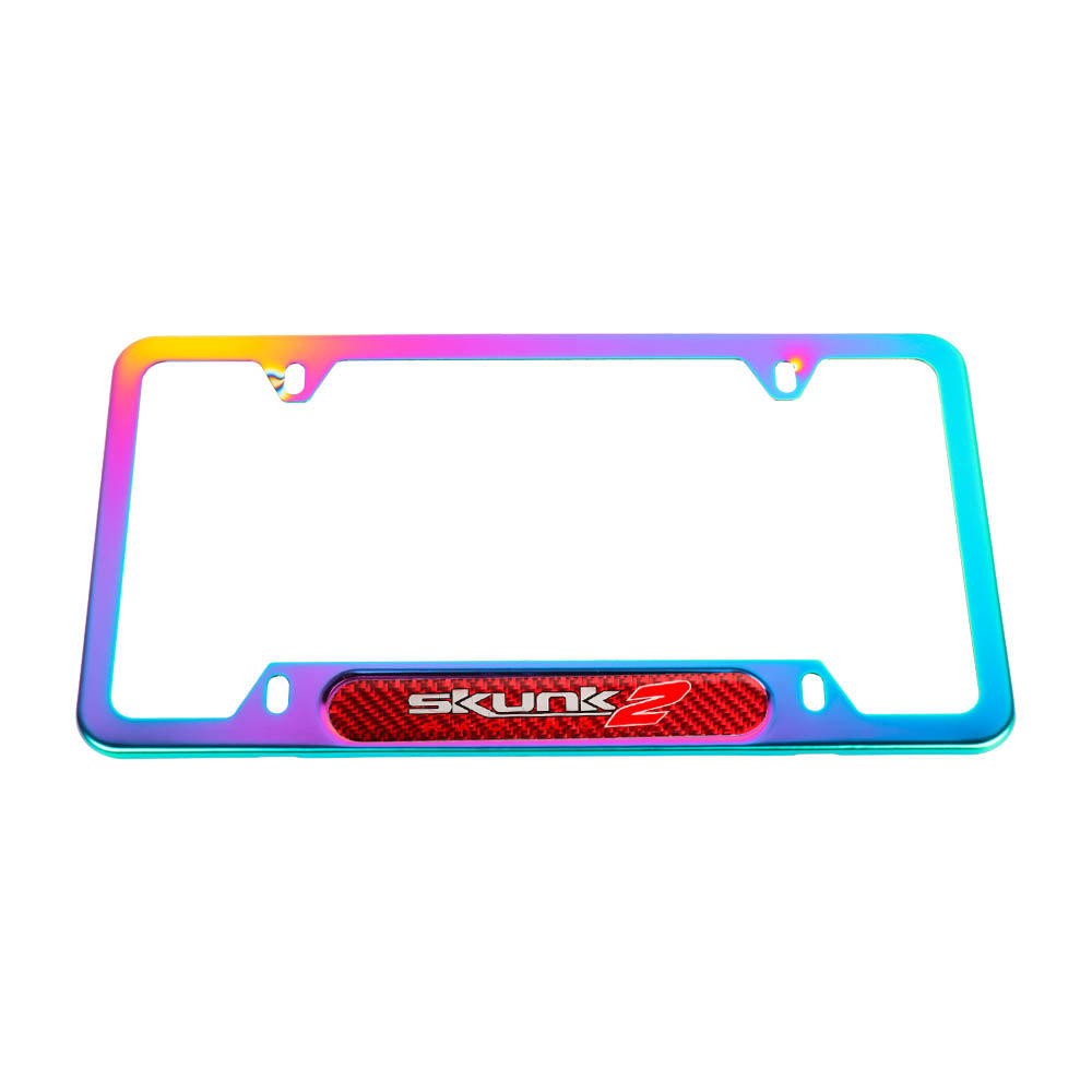 Brand New Universal 2PCS SKUNK2 Neo Chrome Metal License Plate Frame