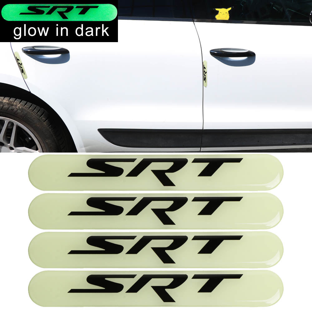 Brand New 4PCS SRT Glows in Dark Green Car Trunk Side Fenders Door Badge Scratch Guard Sticker