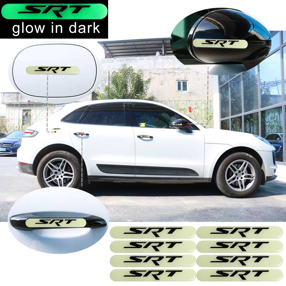 Brand New 8PCS SRT Glows in Dark Green Car Trunk Side Fenders Door Badge Scratch Guard Sticker