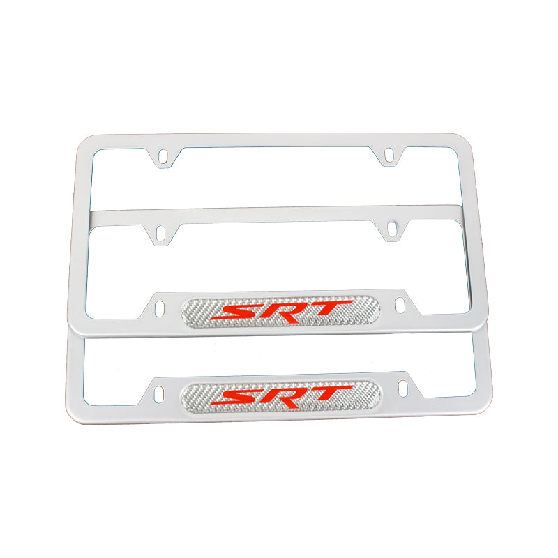 Brand New Universal 2PCS SRT Silver Metal License Plate Frame