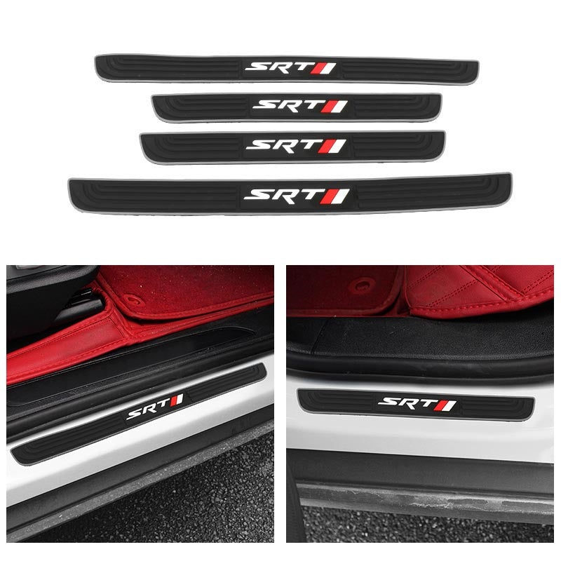 Brand New 4PCS Universal SRT Silver Rubber Car Door Scuff Sill Cover Panel Step Protector