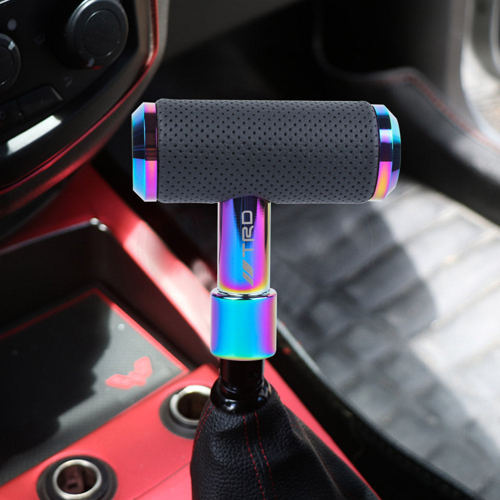 Brand New Universal TRD Neo Chrome Aircraft Joystick Aluminum Leather Car Gear Shift Knob Shifter Lever Head M8 M10 M12