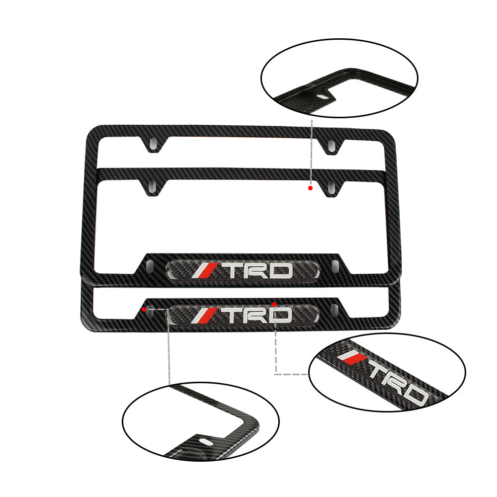 Brand New Universal 2PCS TRD Carbon Fiber Look Metal License Plate Frame