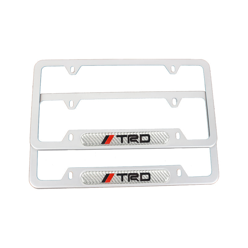 Brand New Universal 2PCS TRD Silver Metal License Plate Frame