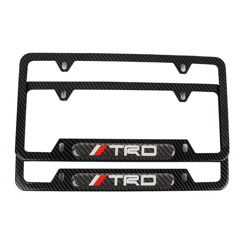 Brand New Universal 2PCS TRD Carbon Fiber Look Metal License Plate Frame