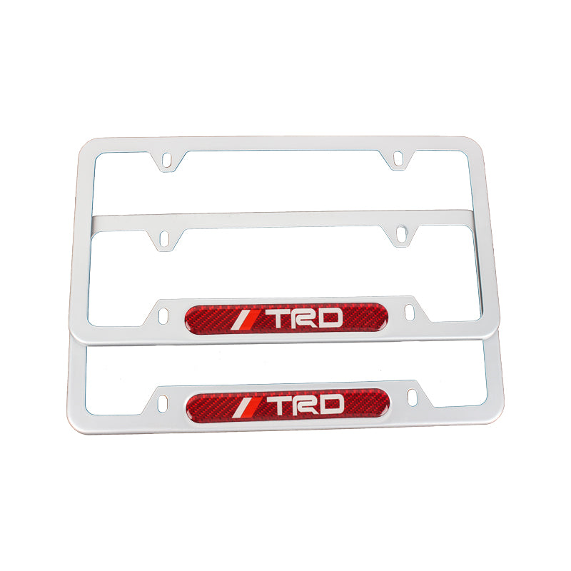 Brand New Universal 2PCS TRD Silver Metal License Plate Frame