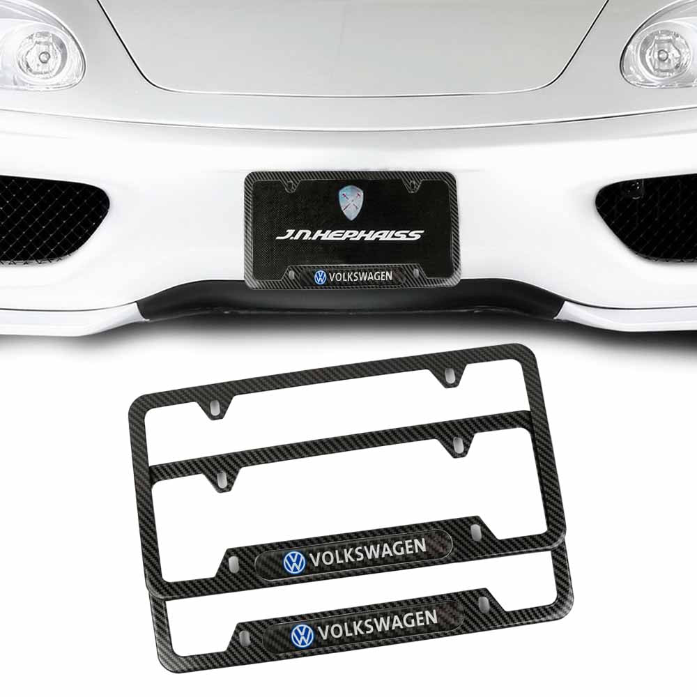 Brand New Universal 2PCS Volkswagen Carbon Fiber Look Metal License Plate Frame