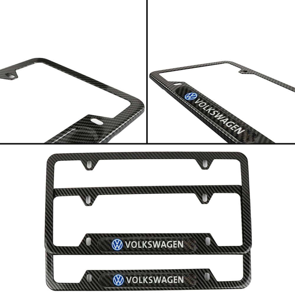 Brand New Universal 2PCS Volkswagen Carbon Fiber Look Metal License Plate Frame