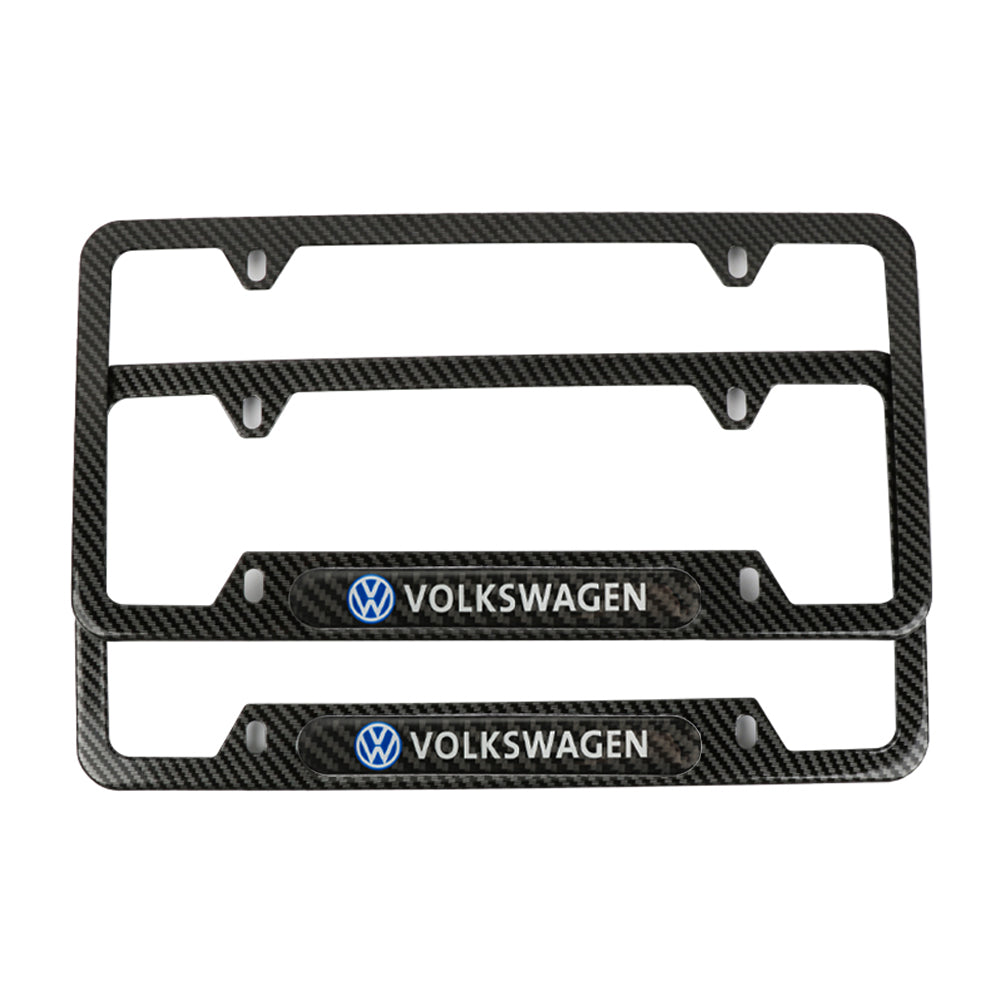 Brand New Universal 2PCS Volkswagen Carbon Fiber Look Metal License Plate Frame