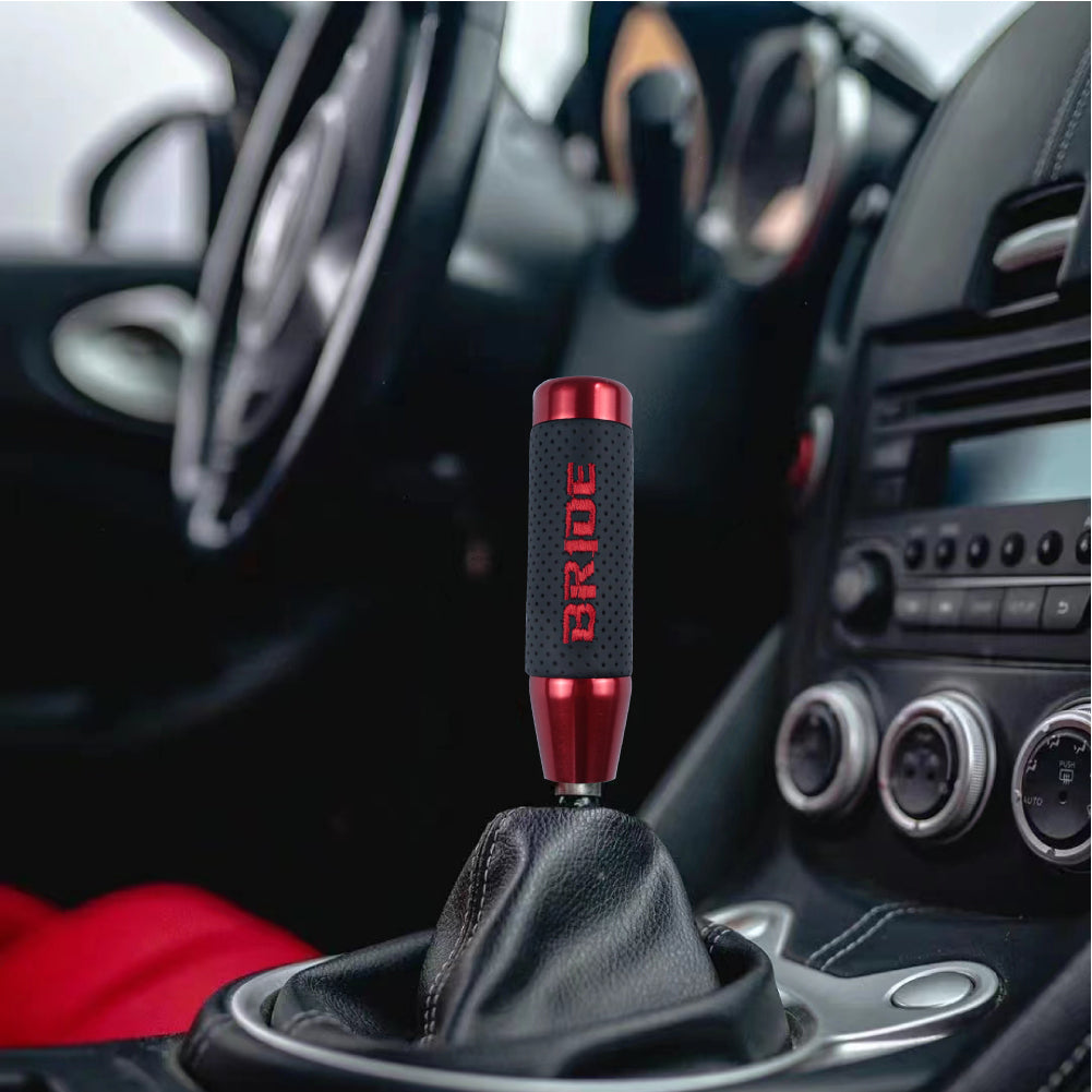 Brand New 13CM Red Universal Bride Aluminum +Leather Gear Shift Knob Shifter Lever Head M8 M10 M12