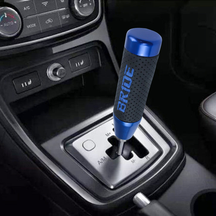 Brand New 13CM Blue Universal Bride Aluminum +Leather Gear Shift Knob Shifter Lever Head M8 M10 M12