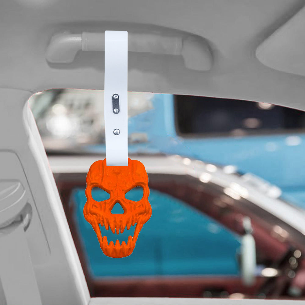 Brand New Skull Head Orange JDM TSURIKAWA Ring Subway Train Bus Handle White Strap Charm Drift