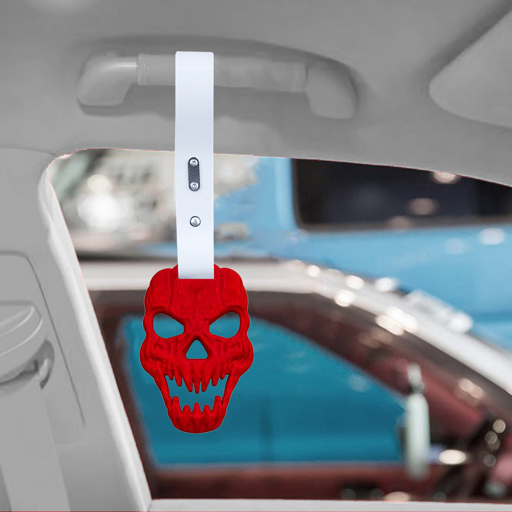 Brand New Skull Head Red JDM TSURIKAWA Ring Subway Train Bus Handle White Strap Charm Drift