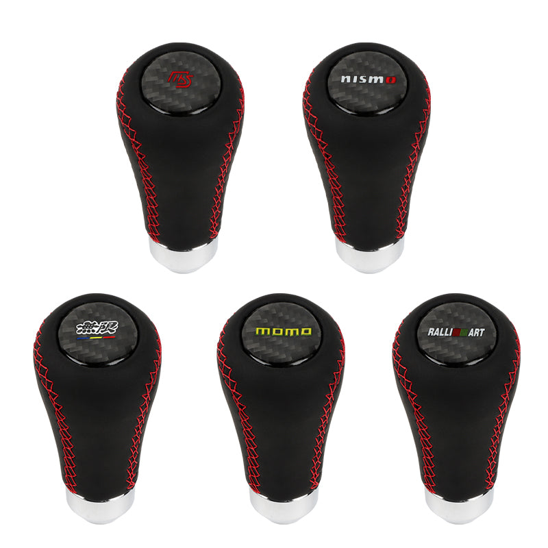 Brand New Universal Momo Red Stitches Black Leather Manual Car Gear Shift Knob Shifter Lever M8 M10 M12