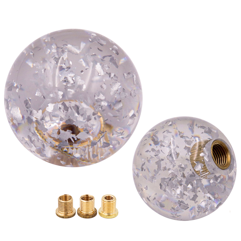 BRAND NEW Manual Gear Crystal Clear Glitter Round Ball Shift Knob Shifter Universal M8 M10 M12