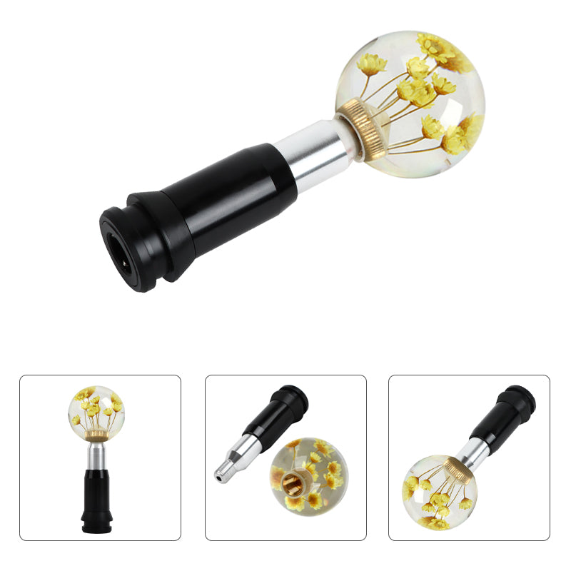 Brand New Universal Round Ball Crystal Clear Yellow Flowers Automatic Gear Shift Knob Shifter