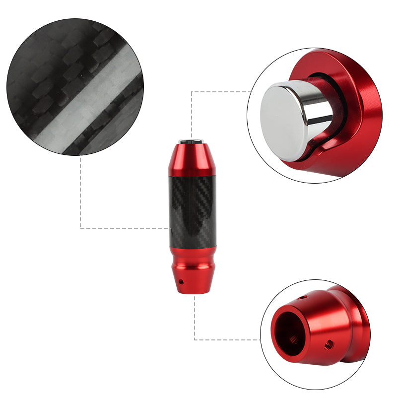 Brand New Universal Real Carbon Fiber Red Aluminum Automatic Transmission Racing Gear Shift Knob