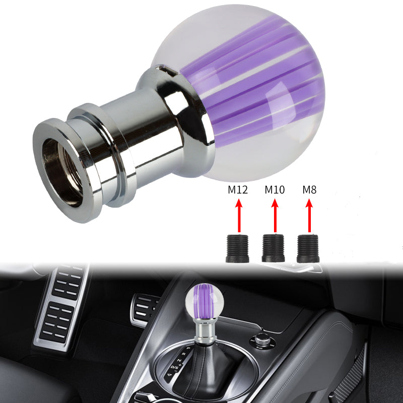 Brand New Universal Jdm Round Ball Crystal Clear Purple Stripes Manual Car Racing Gear Shift Knob Shifter M12 M10 M8